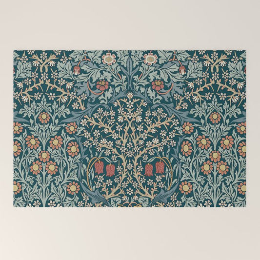 William Morris Vintage Blackthorn Indigo Blue 1892 Welcome Mat Gallery Image 2