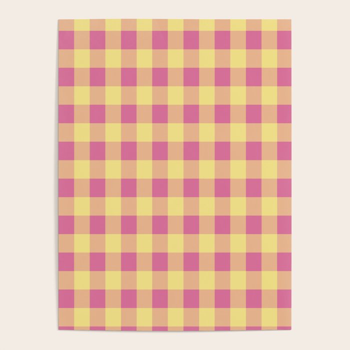 Gingham Large Pink Orange Yellow Poster Gallery Image 3