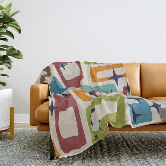 Retro Mid Century Modern Abstract Pattern 224 Atomic Googie Throw Blanket Gallery Image 2