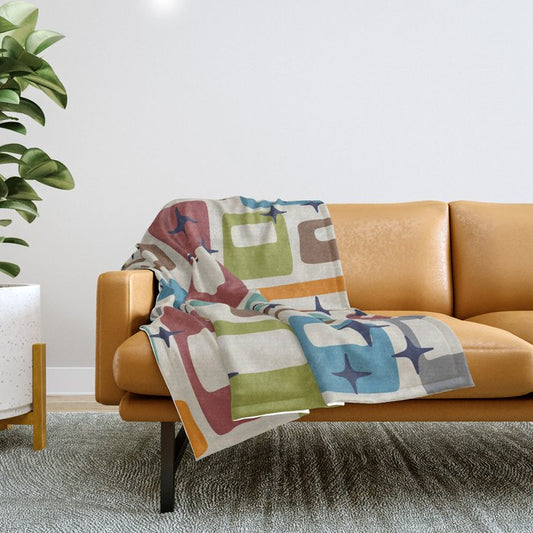 Retro Mid Century Modern Abstract Pattern 224 Atomic Googie Throw Blanket Gallery Image 1