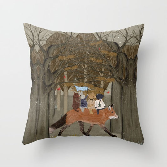 the amber fox Throw Pillow Gallery Image 1