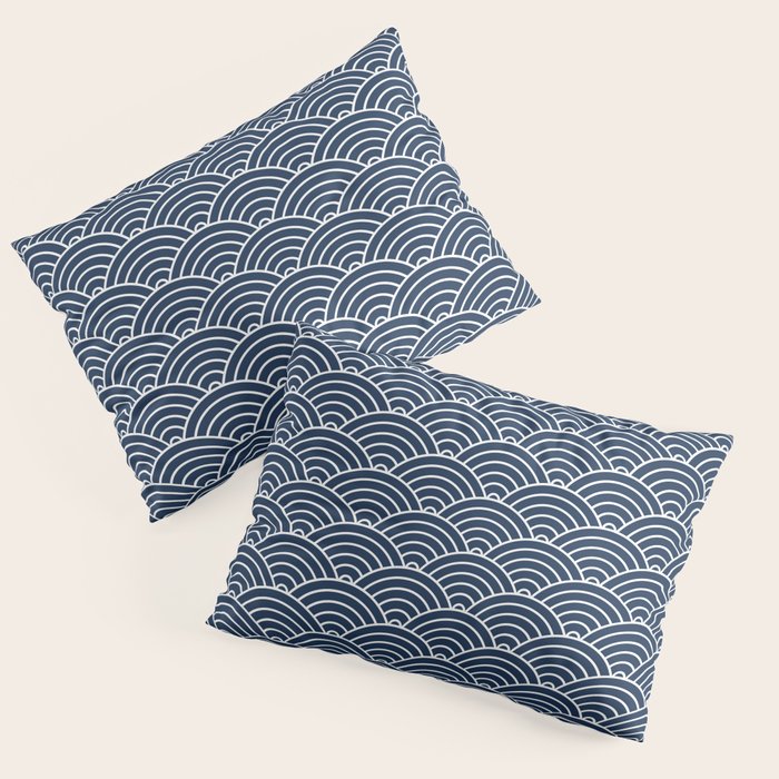 Japanese Waves Pattern Dark Blue Pillow Sham Gallery Image 3
