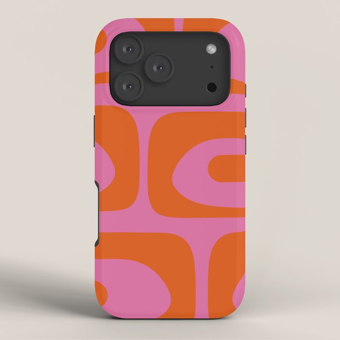 Mid-Century Modern Piquet Minimalist Abstract in Hot Pink and Retro Red Orange iPhone Case Gallery Image 3