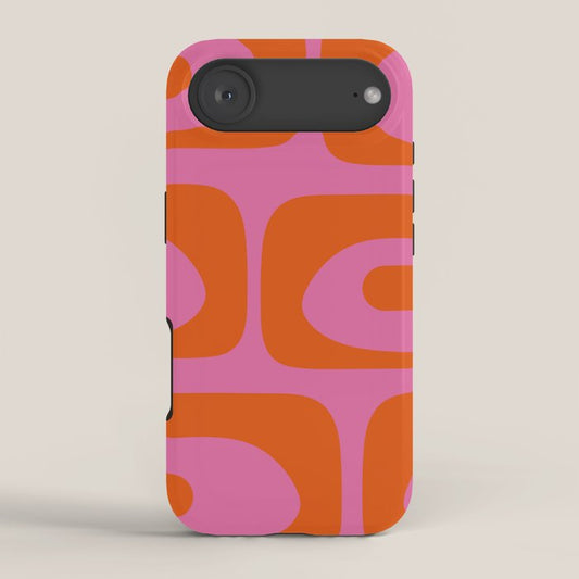 Mid-Century Modern Piquet Minimalist Abstract in Hot Pink and Retro Red Orange iPhone Case Gallery Image 2