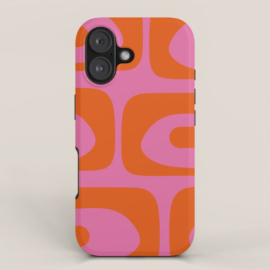 Mid-Century Modern Piquet Minimalist Abstract in Hot Pink and Retro Red Orange iPhone Case Gallery Image 1