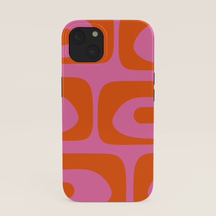 Mid-Century Modern Piquet Minimalist Abstract in Hot Pink and Retro Red Orange iPhone Case Gallery Image 37