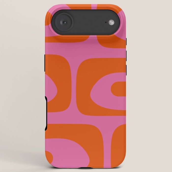 Mid-Century Modern Piquet Minimalist Abstract in Hot Pink and Retro Red Orange iPhone Case Gallery Image 6