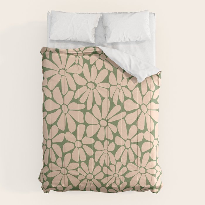 Retro Floral - Green and Cream Comforter Gallery Image 6