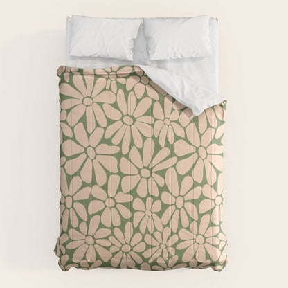 Retro Floral - Green and Cream Comforter Gallery Image 6