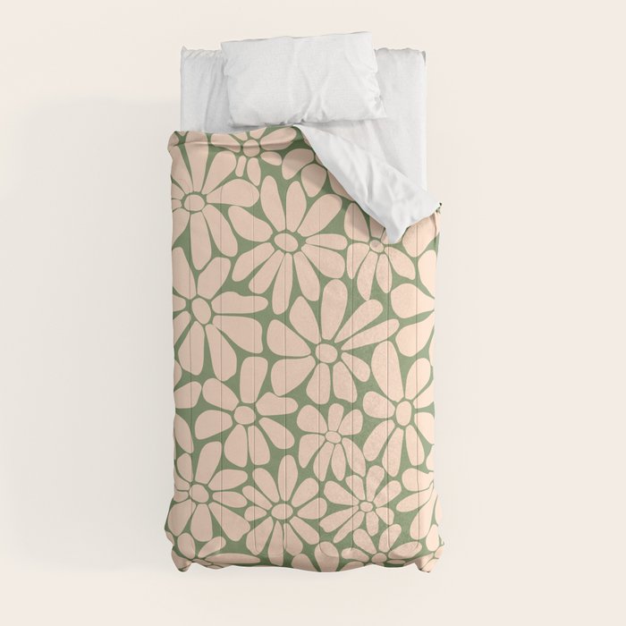 Retro Floral - Green and Cream Comforter Gallery Image 9