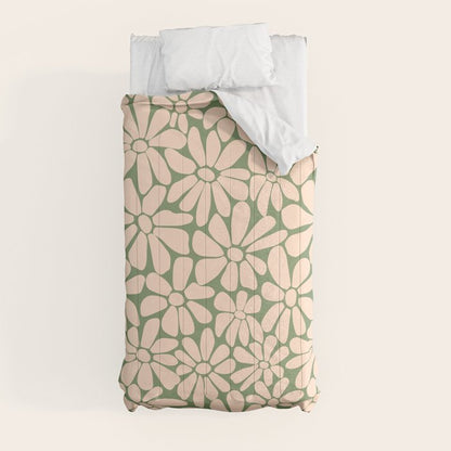Retro Floral - Green and Cream Comforter Gallery Image 9