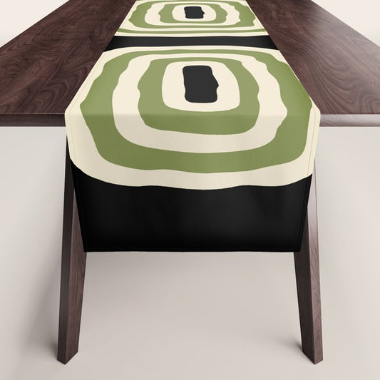 Mid Century Modern Decoration 236 Black Beige and Olive Green Table Runner Gallery Image 1