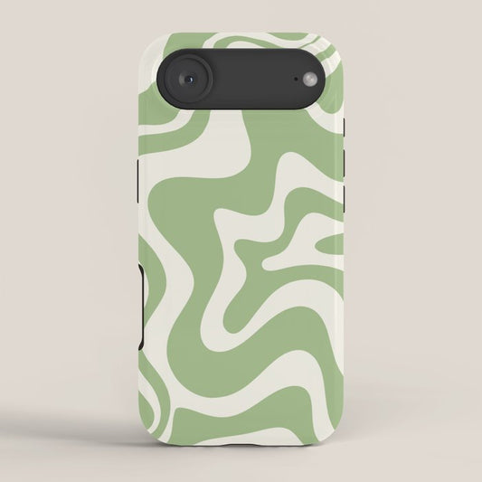 Retro Liquid Swirl Abstract Pattern in Light Sage Green and Cream iPhone Case Gallery Image 2