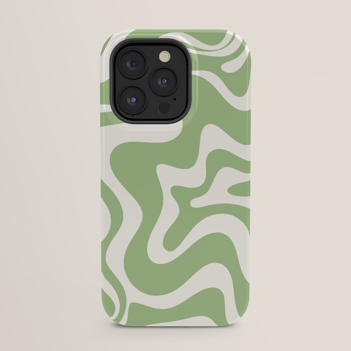 Retro Liquid Swirl Abstract Pattern in Light Sage Green and Cream iPhone Case Gallery Image 31