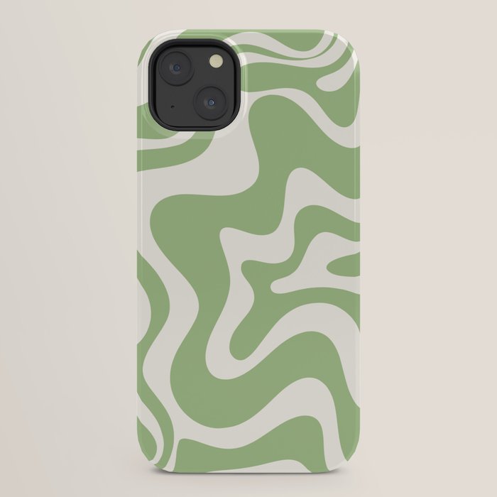 Retro Liquid Swirl Abstract Pattern in Light Sage Green and Cream iPhone Case Gallery Image 30
