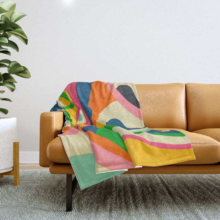 Colorful Mid Century Abstract Throw Blanket Gallery Image 1