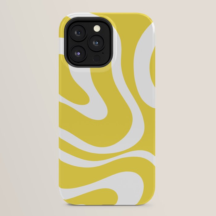 Retro Modern Liquid Swirl Abstract Pattern Square in Lemon Yellow and White iPhone Case Gallery Image 24