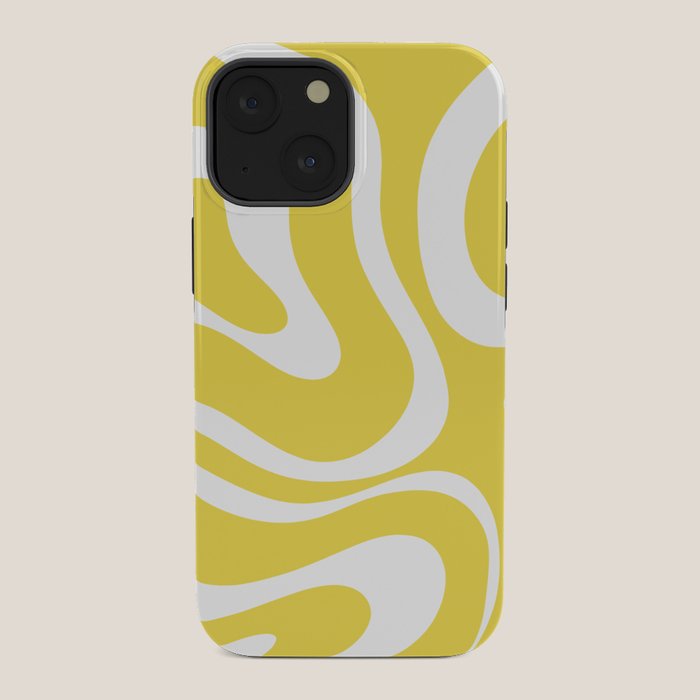 Retro Modern Liquid Swirl Abstract Pattern Square in Lemon Yellow and White iPhone Case Gallery Image 34