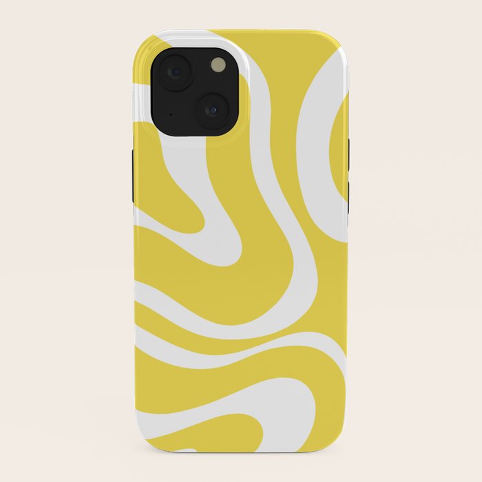 Retro Modern Liquid Swirl Abstract Pattern Square in Lemon Yellow and White iPhone Case Gallery Image 38