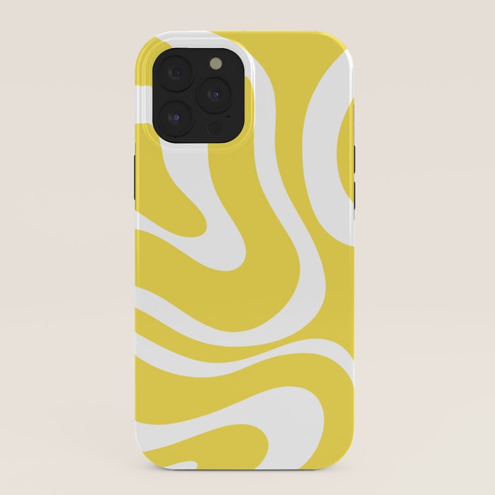 Retro Modern Liquid Swirl Abstract Pattern Square in Lemon Yellow and White iPhone Case Gallery Image 40