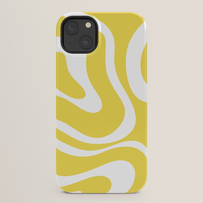Retro Modern Liquid Swirl Abstract Pattern Square in Lemon Yellow and White iPhone Case Gallery Image 30