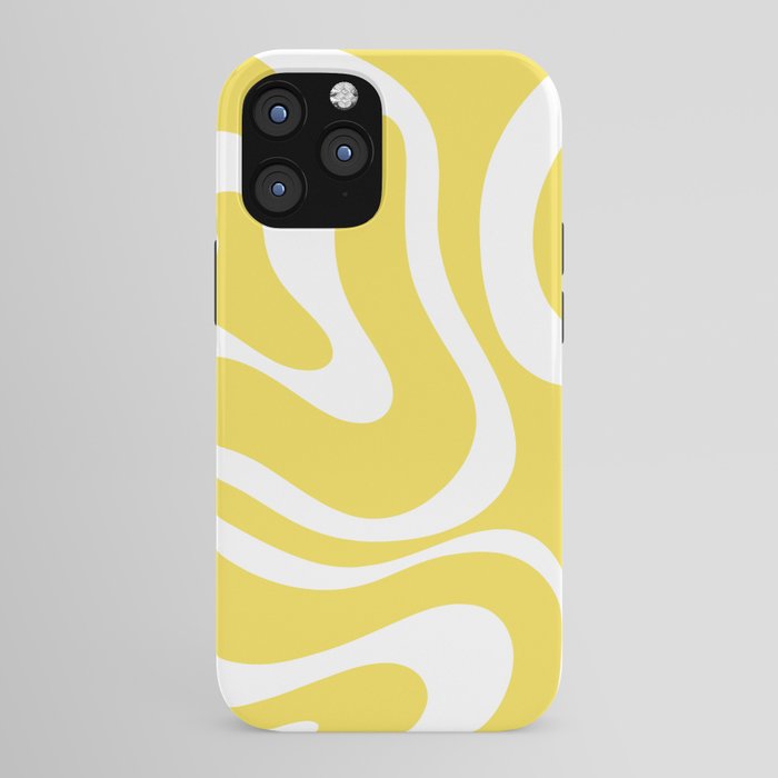 Retro Modern Liquid Swirl Abstract Pattern Square in Lemon Yellow and White iPhone Case Gallery Image 43