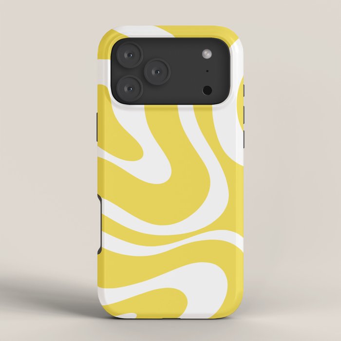 Retro Modern Liquid Swirl Abstract Pattern Square in Lemon Yellow and White iPhone Case Gallery Image 4