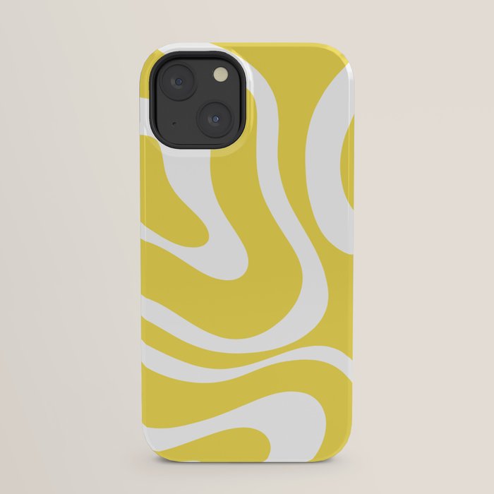 Retro Modern Liquid Swirl Abstract Pattern Square in Lemon Yellow and White iPhone Case Gallery Image 21