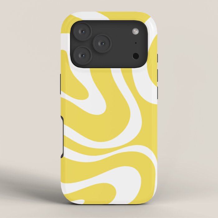 Retro Modern Liquid Swirl Abstract Pattern Square in Lemon Yellow and White iPhone Case Gallery Image 3
