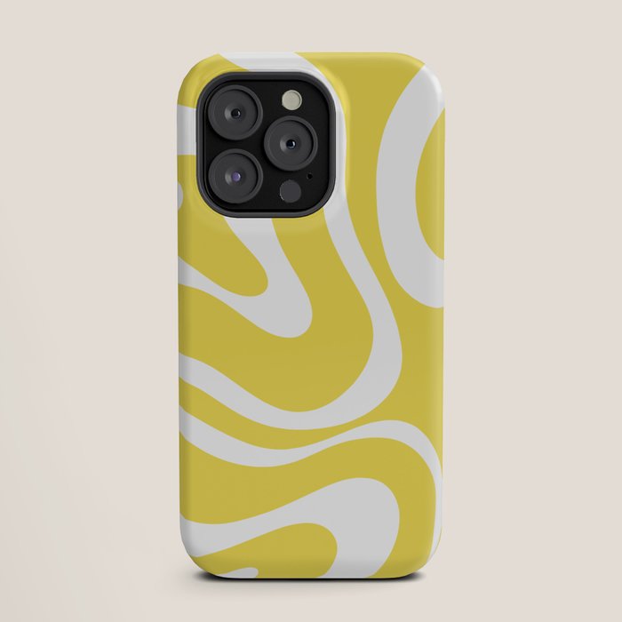 Retro Modern Liquid Swirl Abstract Pattern Square in Lemon Yellow and White iPhone Case Gallery Image 19