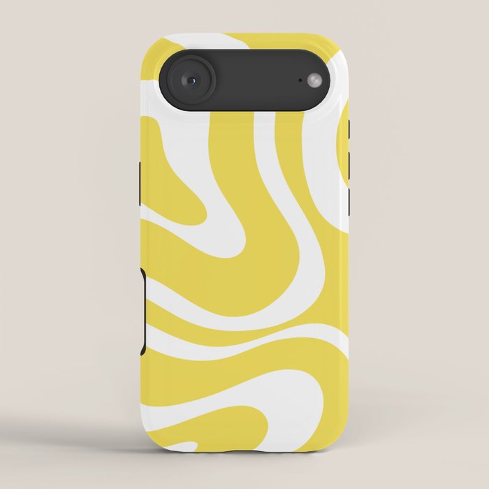 Retro Modern Liquid Swirl Abstract Pattern Square in Lemon Yellow and White iPhone Case Gallery Image 2