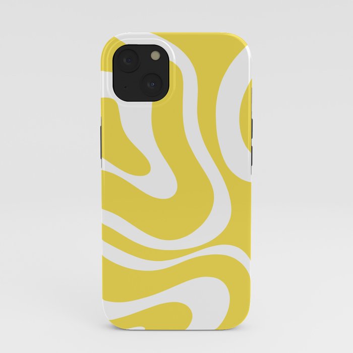 Retro Modern Liquid Swirl Abstract Pattern Square in Lemon Yellow and White iPhone Case Gallery Image 37