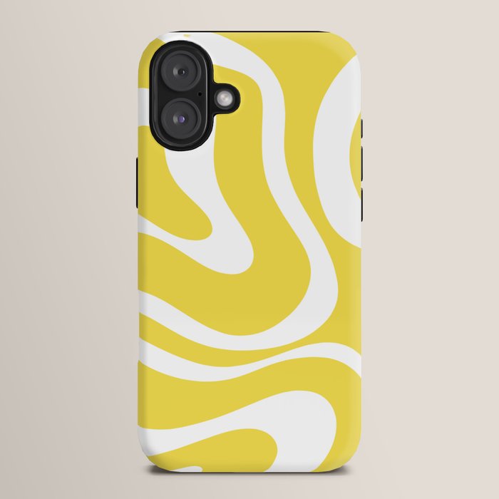 Retro Modern Liquid Swirl Abstract Pattern Square in Lemon Yellow and White iPhone Case Gallery Image 14