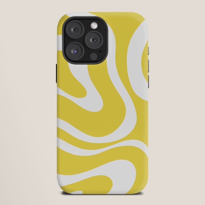 Retro Modern Liquid Swirl Abstract Pattern Square in Lemon Yellow and White iPhone Case Gallery Image 12