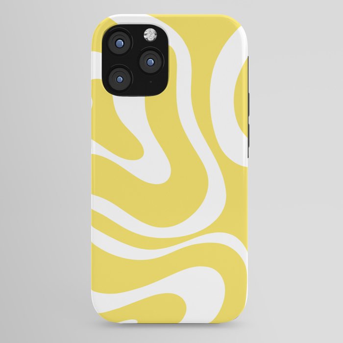 Retro Modern Liquid Swirl Abstract Pattern Square in Lemon Yellow and White iPhone Case Gallery Image 44