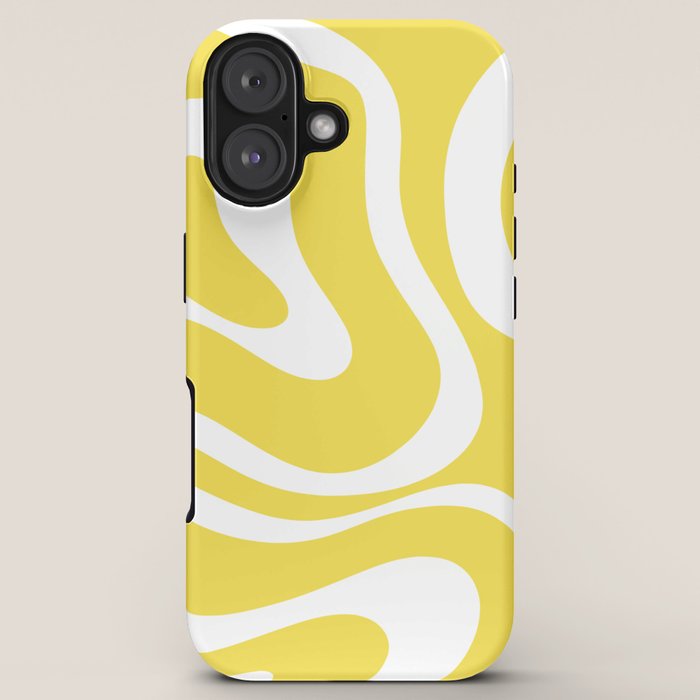 Retro Modern Liquid Swirl Abstract Pattern Square in Lemon Yellow and White iPhone Case Gallery Image 5