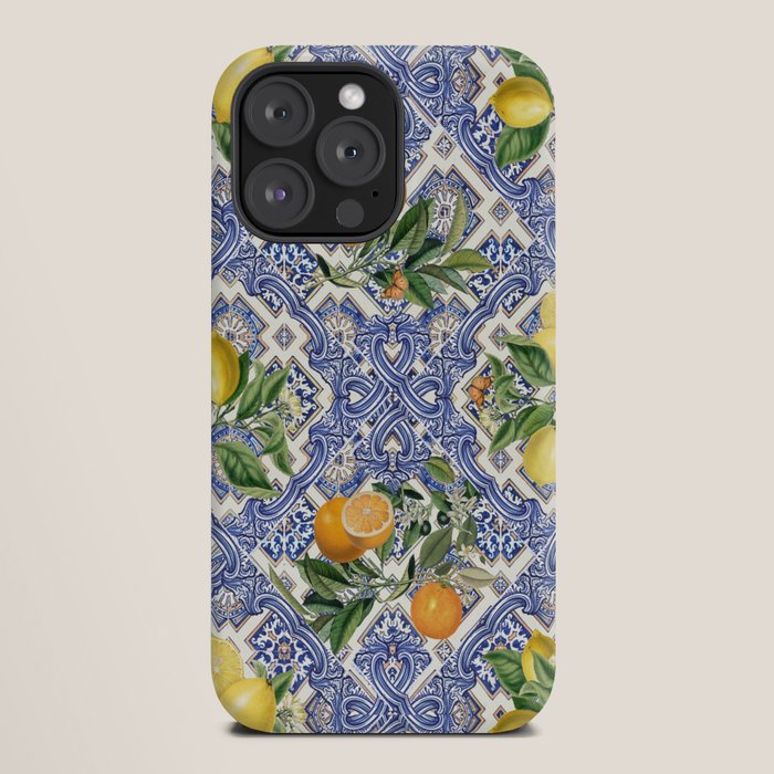 Mediterranean blue ceramic tiles, citrus fruit, lemons and oranges iPhone Case Gallery Image 20