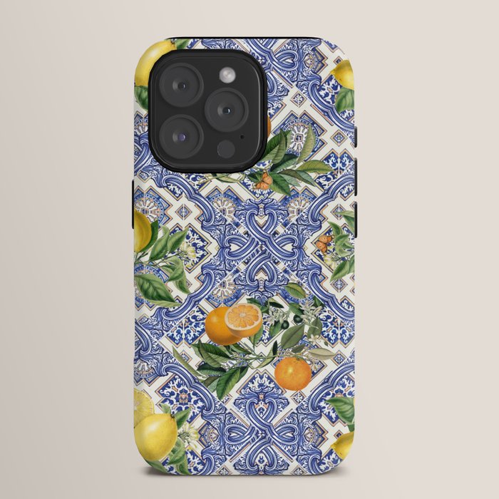 Mediterranean blue ceramic tiles, citrus fruit, lemons and oranges iPhone Case Gallery Image 15