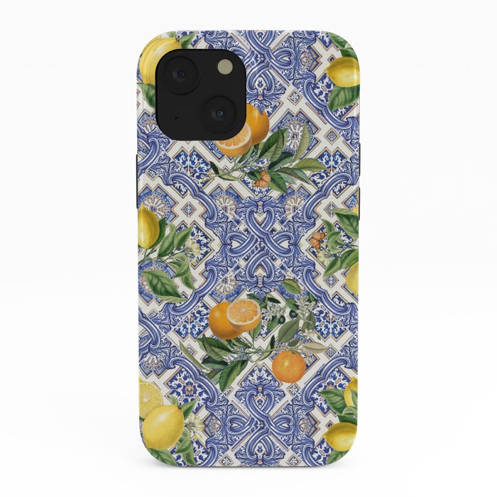 Mediterranean blue ceramic tiles, citrus fruit, lemons and oranges iPhone Case Gallery Image 38