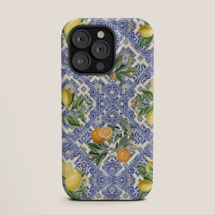 Mediterranean blue ceramic tiles, citrus fruit, lemons and oranges iPhone Case Gallery Image 19