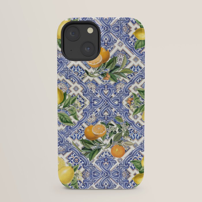 Mediterranean blue ceramic tiles, citrus fruit, lemons and oranges iPhone Case Gallery Image 29