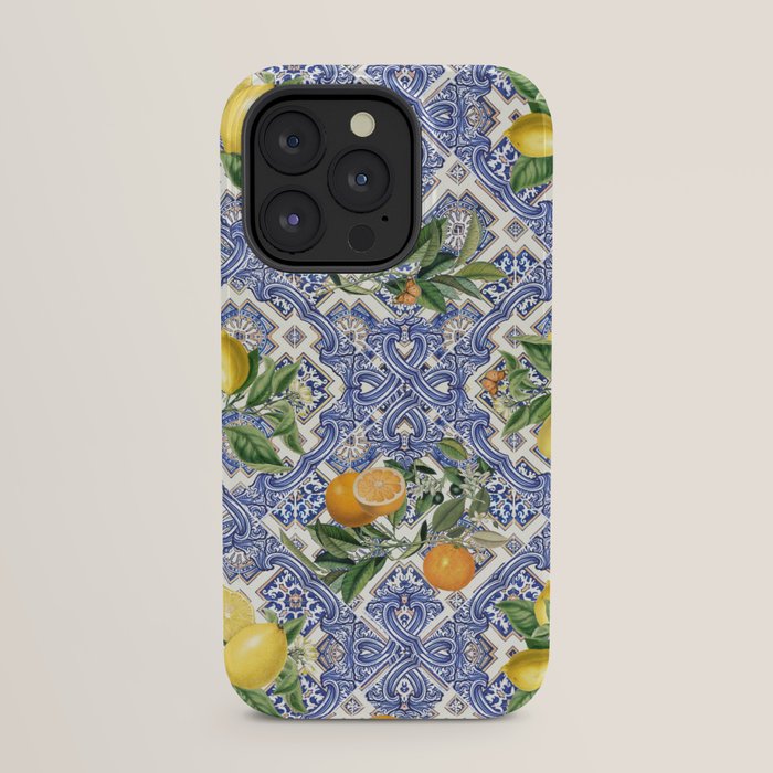 Mediterranean blue ceramic tiles, citrus fruit, lemons and oranges iPhone Case Gallery Image 31