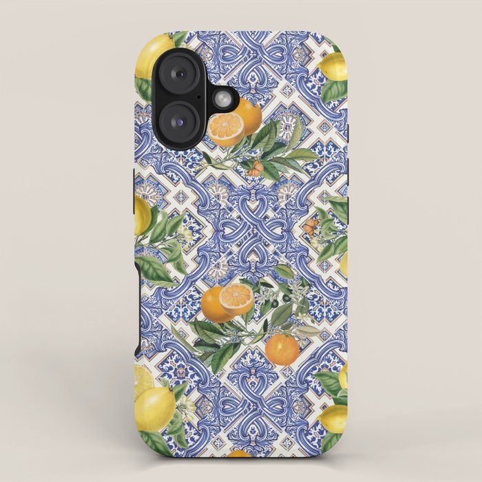 Mediterranean blue ceramic tiles, citrus fruit, lemons and oranges iPhone Case Gallery Image 1