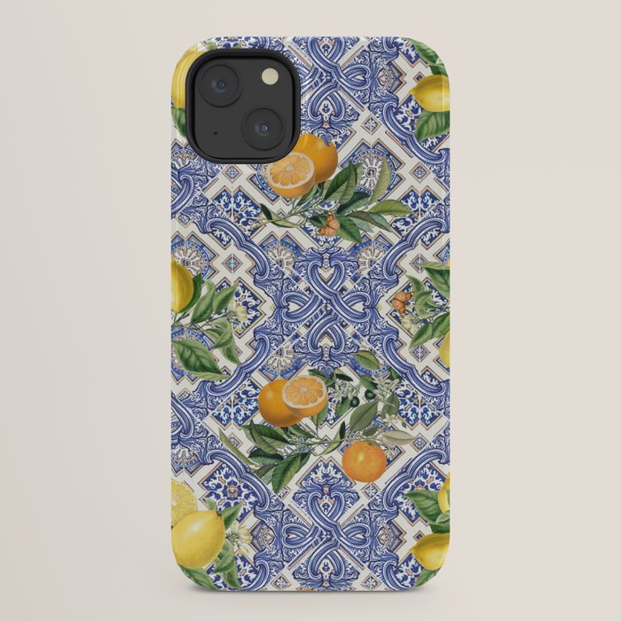 Mediterranean blue ceramic tiles, citrus fruit, lemons and oranges iPhone Case Gallery Image 30