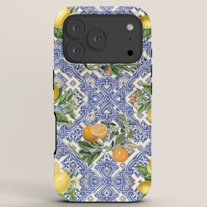 Mediterranean blue ceramic tiles, citrus fruit, lemons and oranges iPhone Case Gallery Image 7