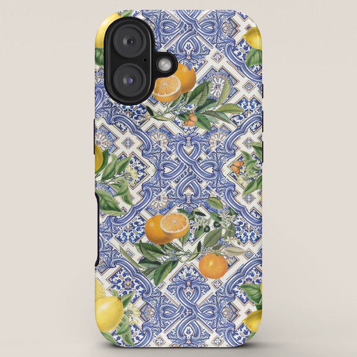 Mediterranean blue ceramic tiles, citrus fruit, lemons and oranges iPhone Case Gallery Image 5