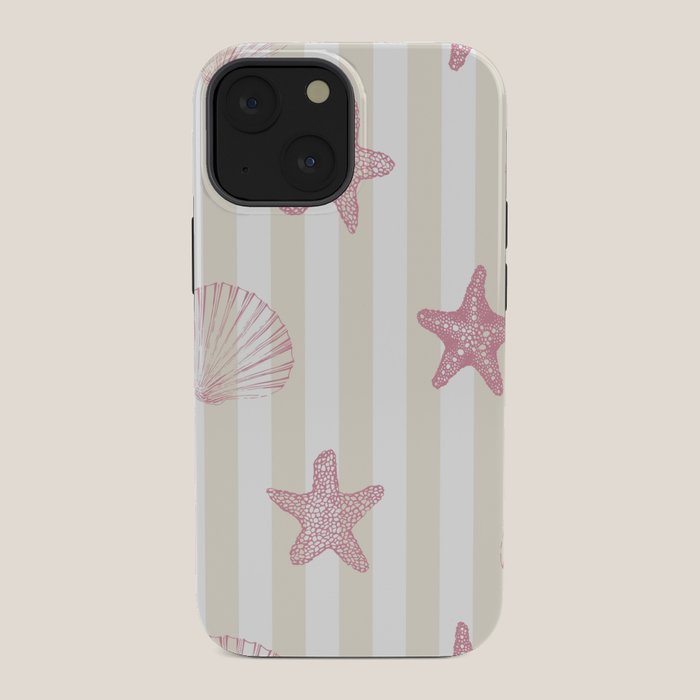 Blush Pink Seashell & Starfish on Beige and White iPhone Case Gallery Image 34