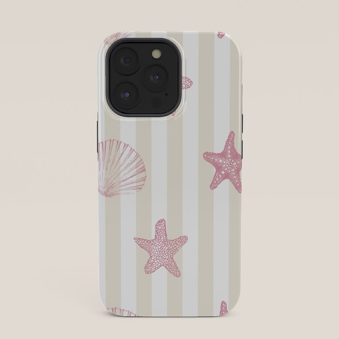 Blush Pink Seashell & Starfish on Beige and White iPhone Case Gallery Image 35