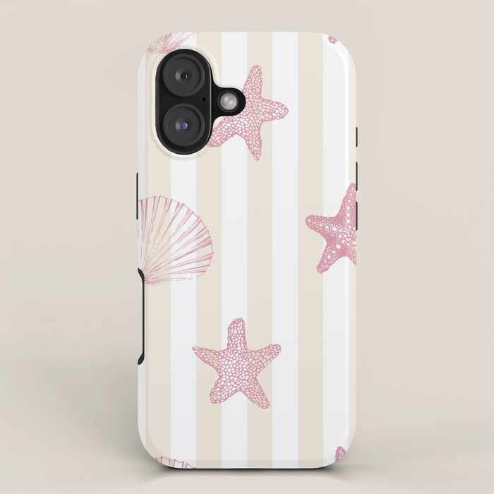 Blush Pink Seashell & Starfish on Beige and White iPhone Case Gallery Image 1