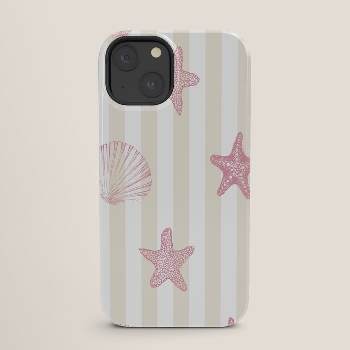 Blush Pink Seashell & Starfish on Beige and White iPhone Case Gallery Image 25